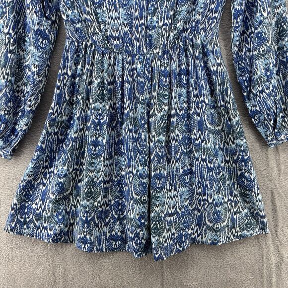 Zara Dress XS Blue White Animal Print Mini A-Line V-Neck Long Ballon Sleeves NWT - Picture 9 of 14